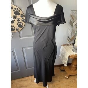 Vtg Donna Ricco Y2K Whimsigoth Fairy Grunge Black Flutter Sleeve 12 Midi Dress